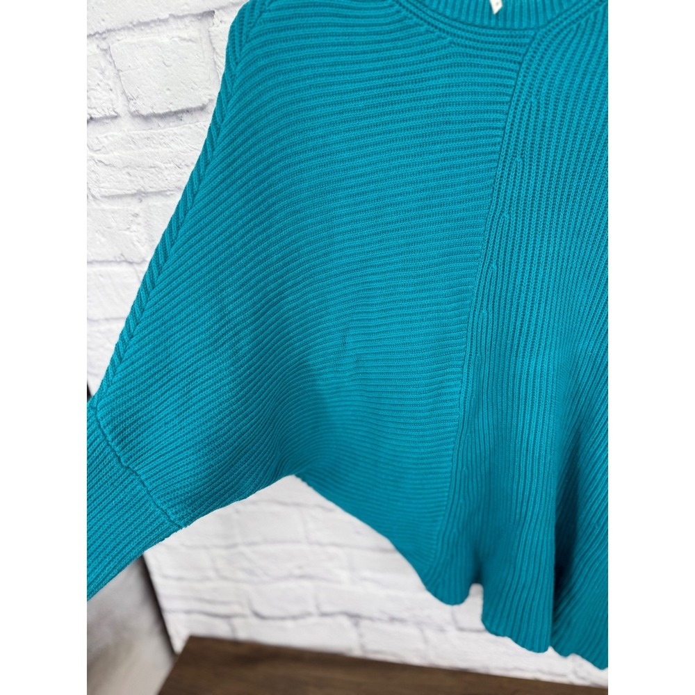 Free People Downtown Teal Ribbed Asymetrical Oversized Dolman Sleeve Sweater S - Picture 4 of 9